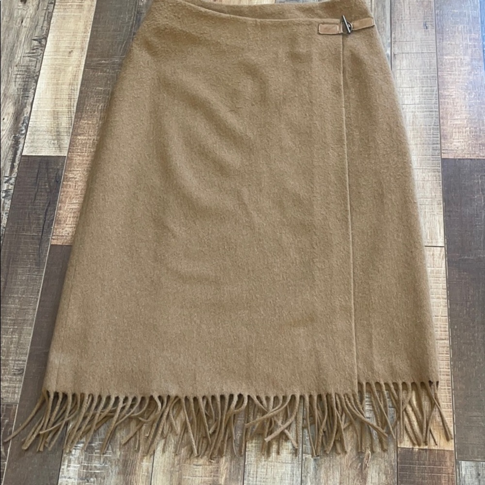 Jenne Maac wrap around wool fringed skirt